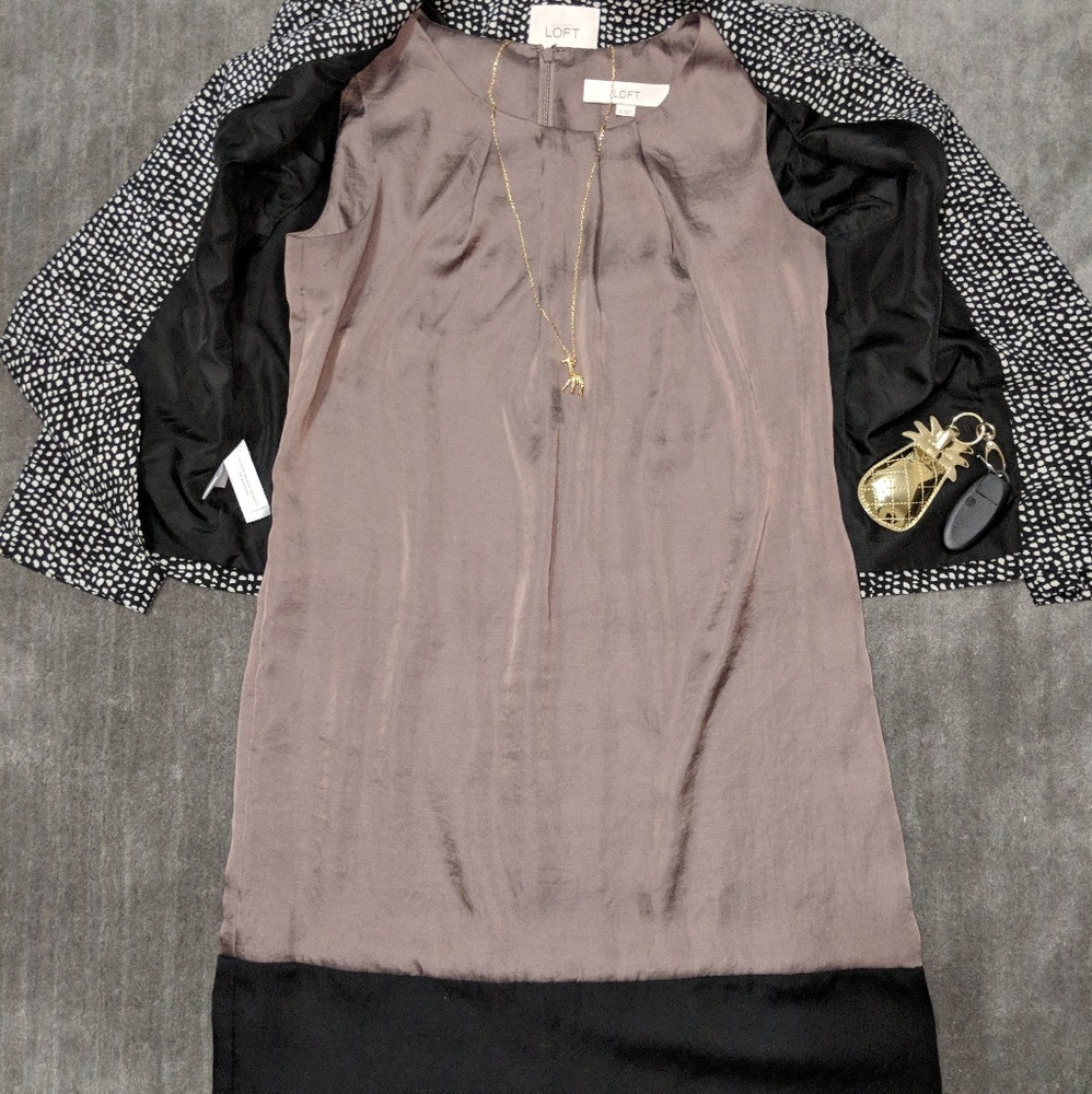 ✨Loft✨ Taupe & Black Dress